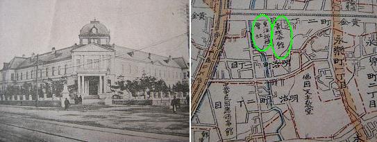 <경성안내>에 소개된 동양척식주식회사의 전경이다. 오른쪽의 <경성부명세신지도>(1914년)에는 동양척식과 더불어 '귀족회관' 자리가 나란히 표시된 모습이 들어있다. 그러니까 지금의 한국외환은행 본점 건물은 이 두 구역을 합친 터전에다 세워 올린 것이다.